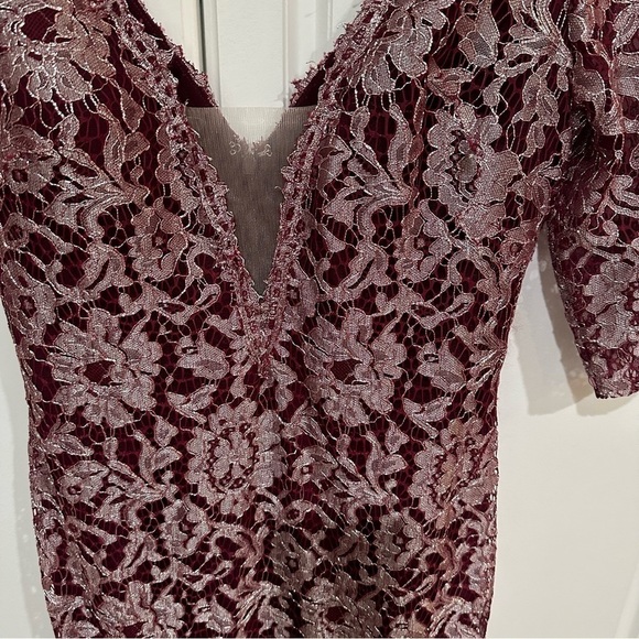 Jovani Metallic Lace V-Neck Elbow-Sleeve Gown size 10 - Picture 5 of 8